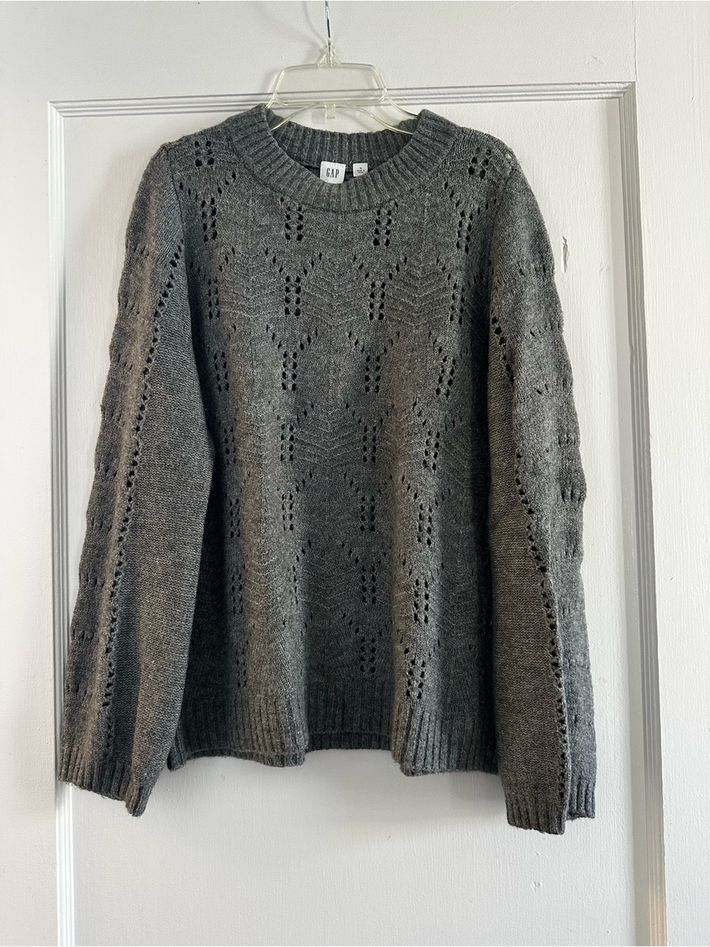 GAP Gray Open-Knit Crewneck Sweater
